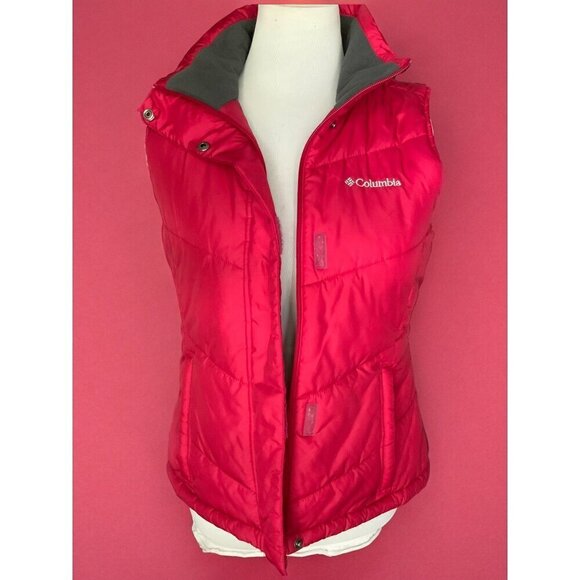 Columbia Womens Red Puffer Vest Small Fleece Lined Outerwear Warm Winter Jacket - Picture 8 of 10